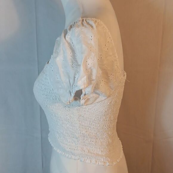 Ambiance White Eyelet Smocked Crop Top - Picture 3 of 7